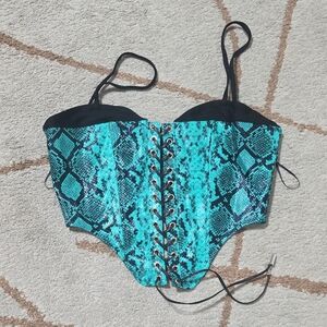 AKIRA Teal Snake Print Corset